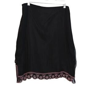 Willi Smith Elegant Black Silk Skirt with Pink Embroidery Beading Y2k Feminine 8